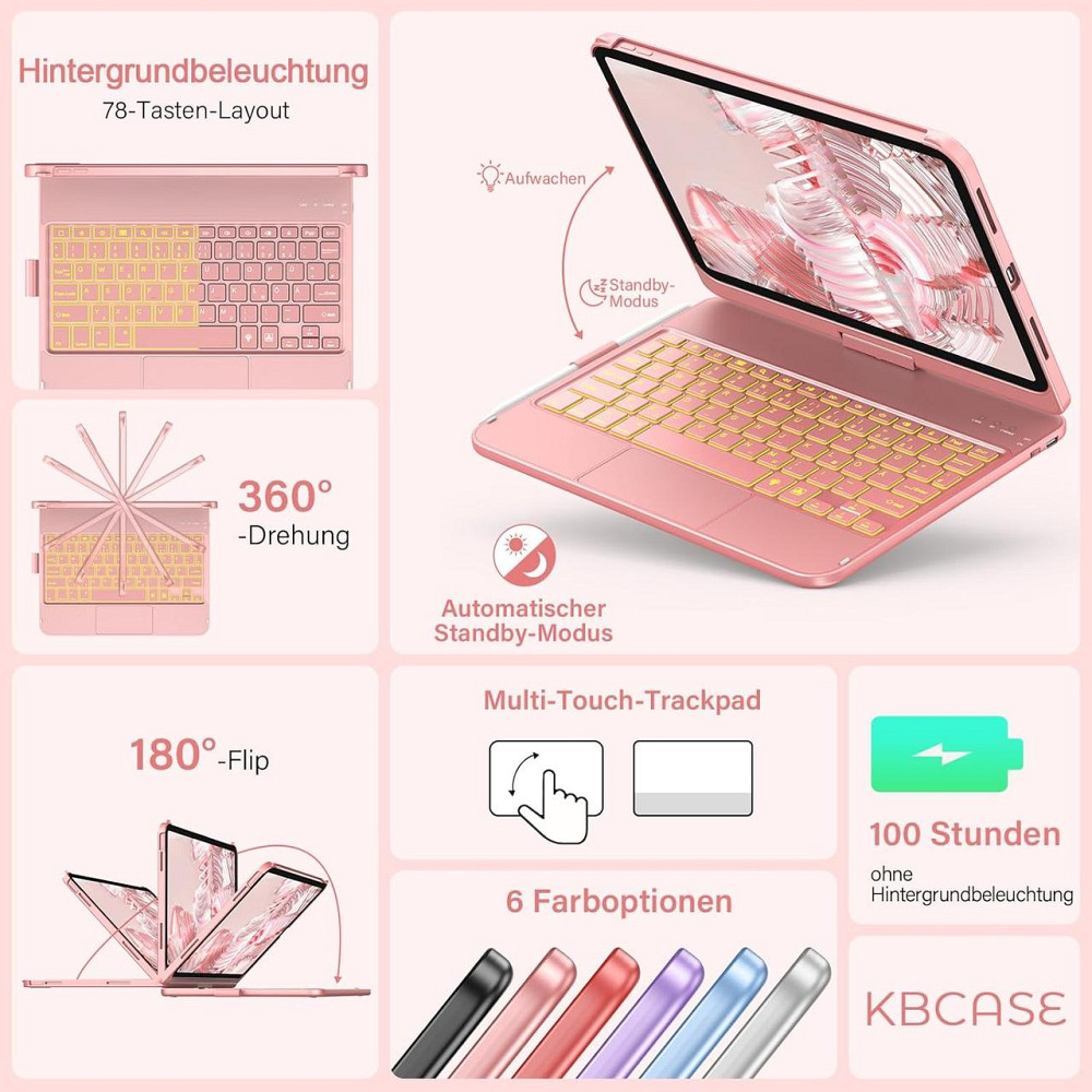 Чехол-клавиатура Bluetooth для iPad 10 (2022/11-го поколения) A16 2025 (10,9/11 дюймов) с тачпадом, вращением на 360° и подсветкой Днепр - изображение 8