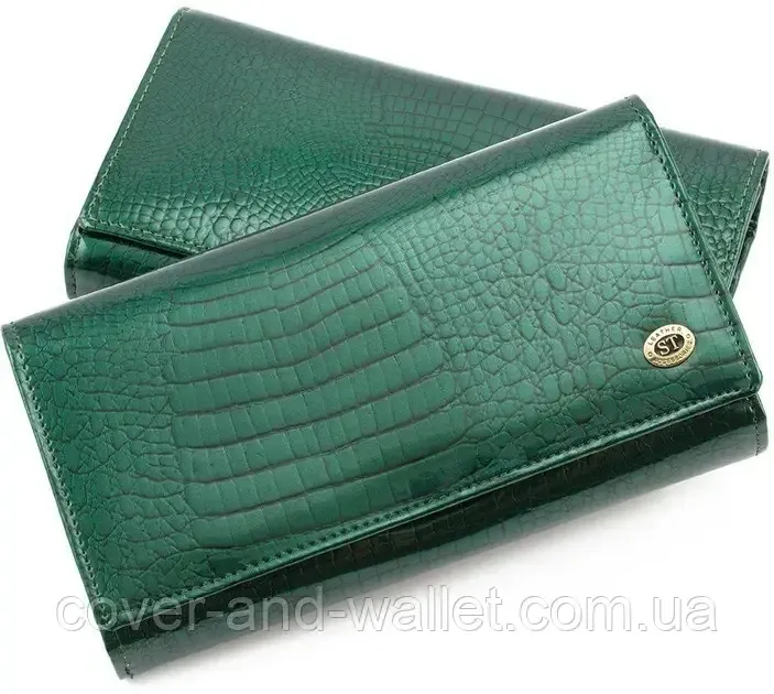 Зелений лаковий жіночий гаманець з блоком для карток ST Leather (S9001A) Green Київ - фото 2