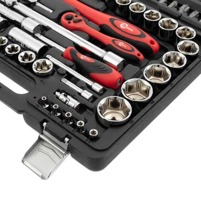 Набір інструментів, проф., 1/2" + 1/4", Cr-V, 108 од., головки: 6-гр. 4-32 мм, E4-E24, біти 35 од., подовж. головки: 6-22 мм, кейс Київ - фото 10
