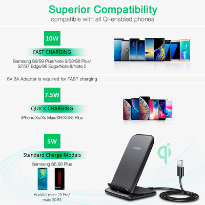 Зарядний пристрій Choetech 15W Fast Wireless Charging Stand 2coils black (T555-F-BK) Вінниця - фото 5