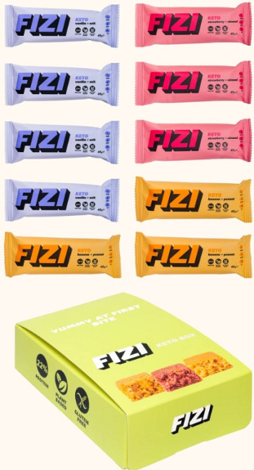Протеїнові батончики FIZI KETO Protein Bar 10x45g Keto Box Київ - фото 1