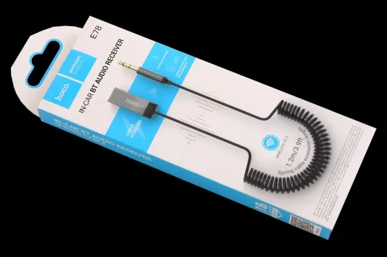 Адаптер Bluetooth 5.3 в AUX Hoco E78 с микрофоном, пружинный кабель 45-120 см Винница