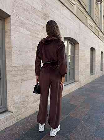 Женский стильный костюм двойка из королевского велюра Шоколад, 46/48 Одесса