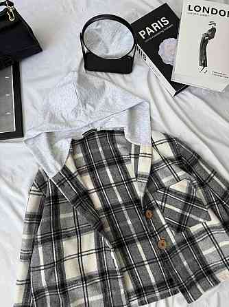 Женская оверсайз рубашка в клетку с капюшоном турецкий кашемир Серый, 48/50 Одесса