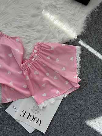 Женская базовая повседневная домашняя шелковая пижама с кружевом Розовый 2, 44/46 Одесса