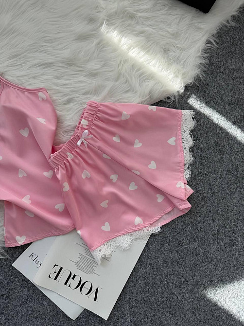 Женская базовая повседневная домашняя шелковая пижама с кружевом Розовый 2, 44/46 Одесса - изображение 2