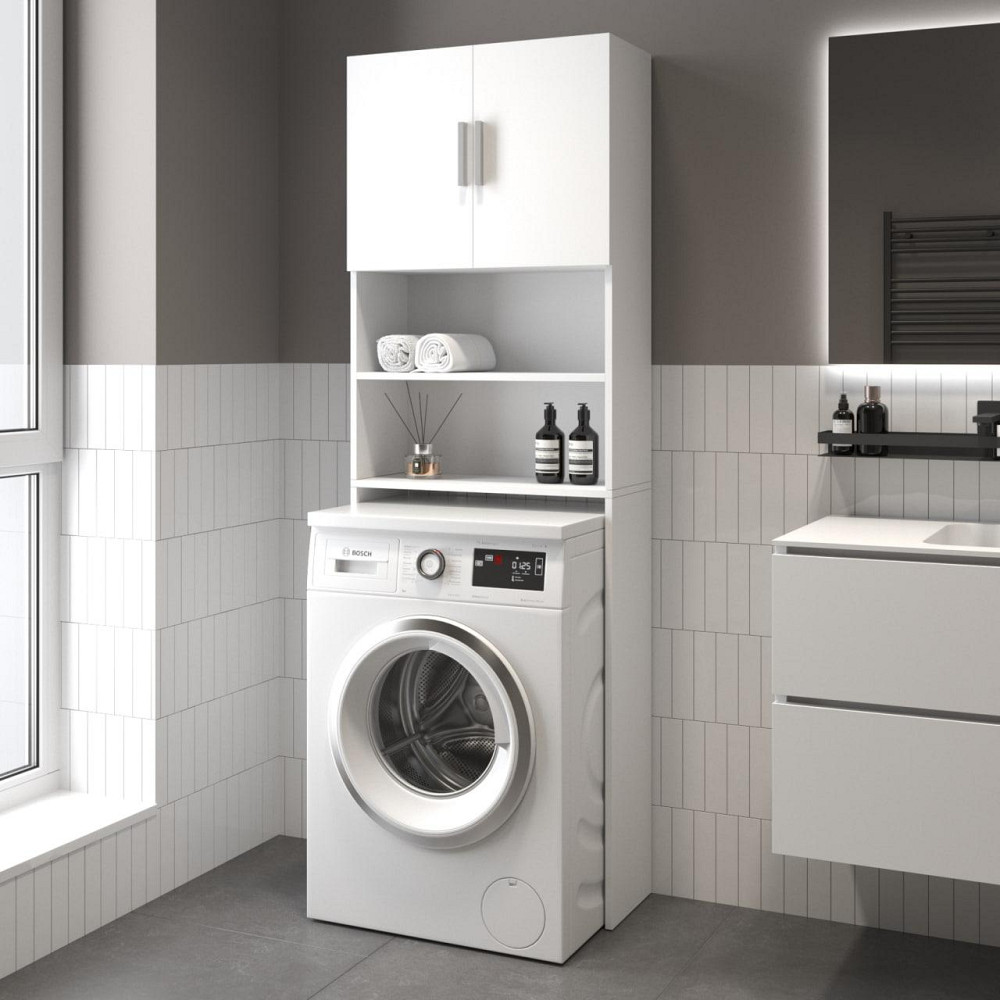 Тумба под стиральную машину VAYS M-107 Белый, шкаф в ванную, ЛДСП, 64×25×190 см Львов - изображение 1