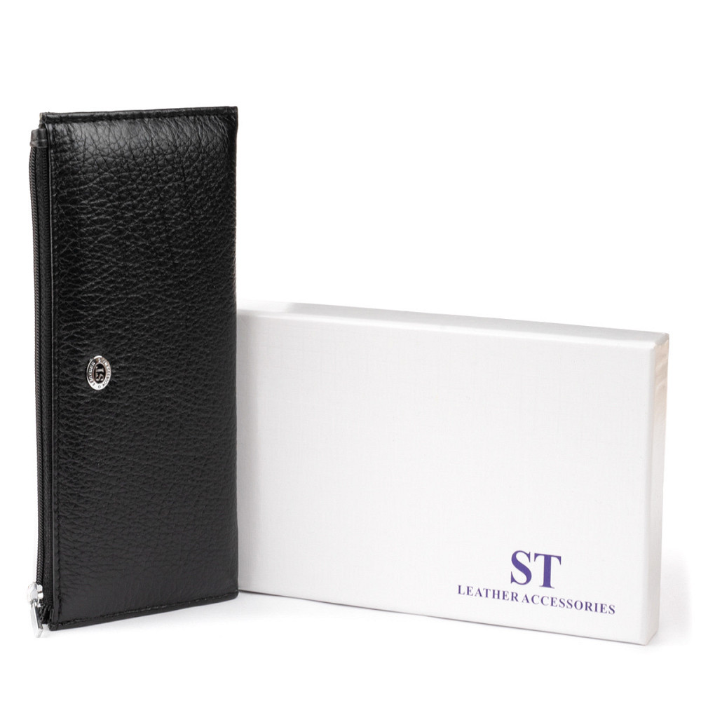 Горизонтальний тонкий гаманець зі шкіри унісекс ST Leather 19324 Чорний Київ - фото 6