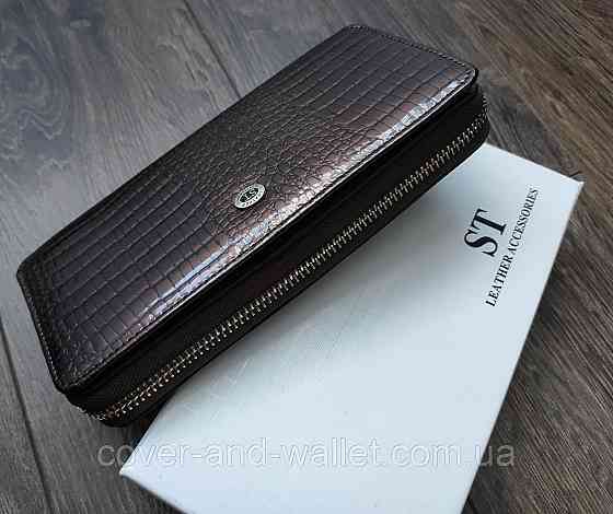 Женский лаковый кошелек на молнии из натуральной кожи ST Leather S7001A Dark brown Киев