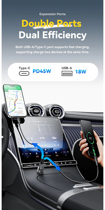 Автомобильное зарядное устройство Essager ES-CC21 45W A+C (USB-A + Type-C) — быстрая зарядка смартфонов и планшетов Николаев - изображение 3