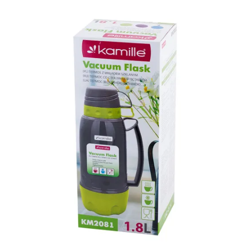 Термос 1,8л зі скляною колбою і 3 пластиковими чашками  KAMILLЕ 2081 Житомир