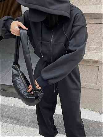 Жіночий теплий базовий костюм-двійка: соп худі+джогера тринитка на флісі Графіт Одеса