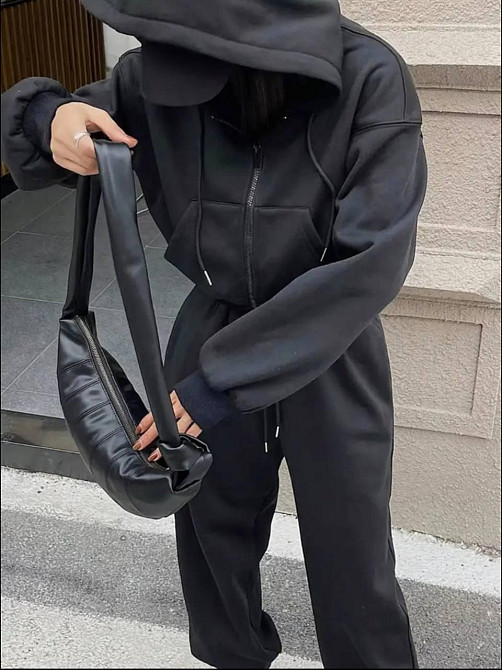 Жіночий теплий базовий костюм-двійка: соп худі+джогера тринитка на флісі Графіт Одеса - фото 3