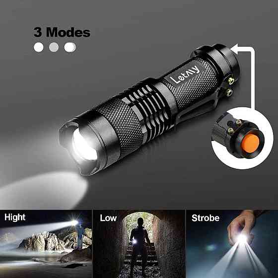 Комплект фонариков LETMY 2 шт., LED 300 лм, 3 режима, Zoom-фокус, до 183 м, алюминиевые, 1×AA, черные Киев