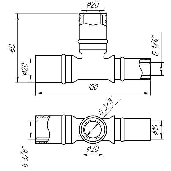 Трійник проміжний прес APE ITALY AP 131 20х20х16 Луцк