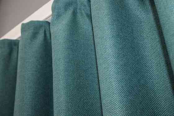 Комплект коротких штор VR-Textil Льон-блекаут Льон Мішковина № 511ш Бірюзовий 130х170см 2 шт (35-0098) Київ