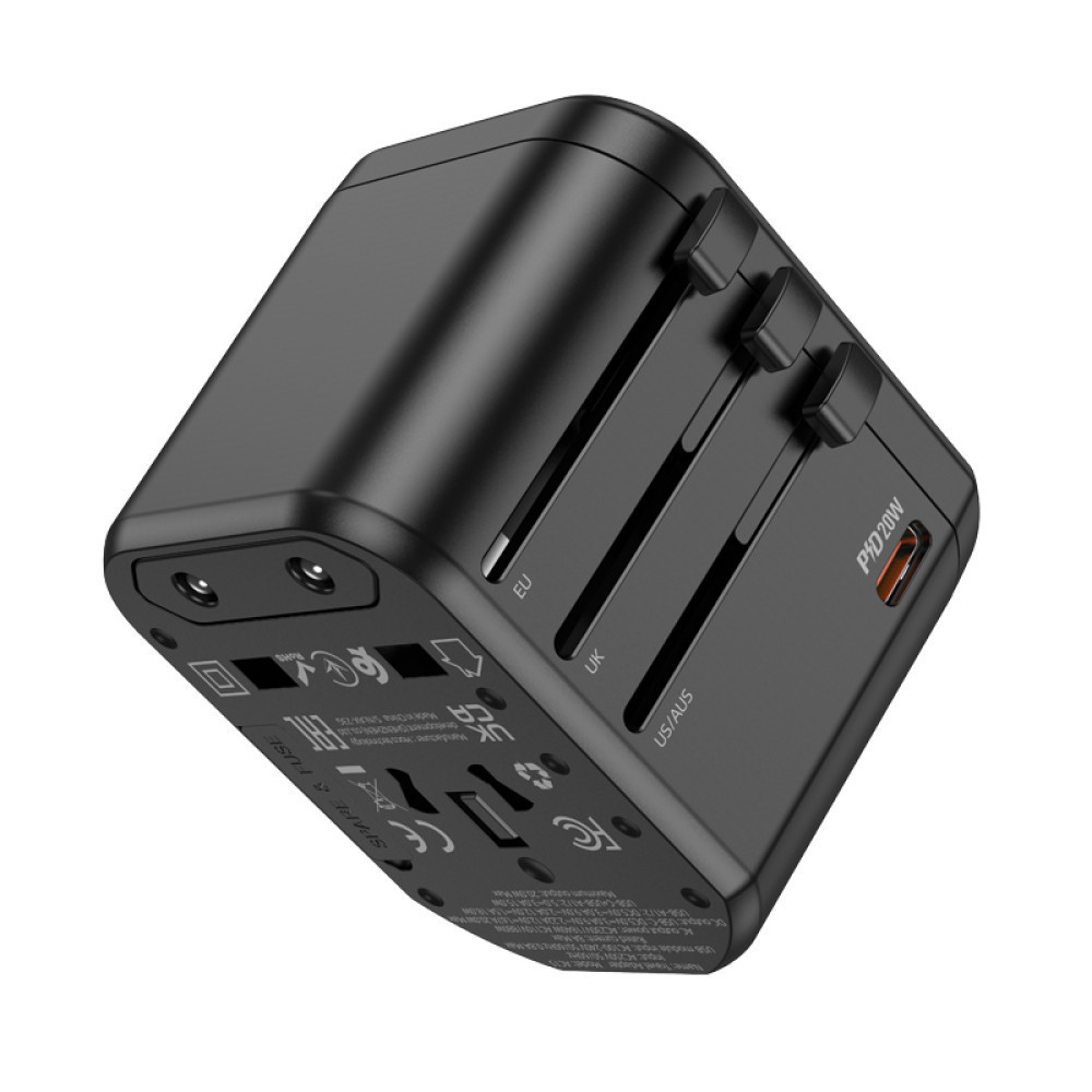 Універсальний зарядний пристрій HOCO AC15 Walker three-port PD20W(1C2A) universal conversion charger Black Одеса - фото 5