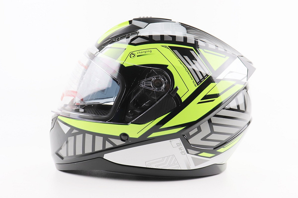 Шолом інтеграл, закритий (сертифікація DOT)+відкидні окуляри BLD-M67 М (57-58см), ЧОРНИЙ/НЕОНОВО-ЗЕЛЕНИЙ Киев - изображение 3