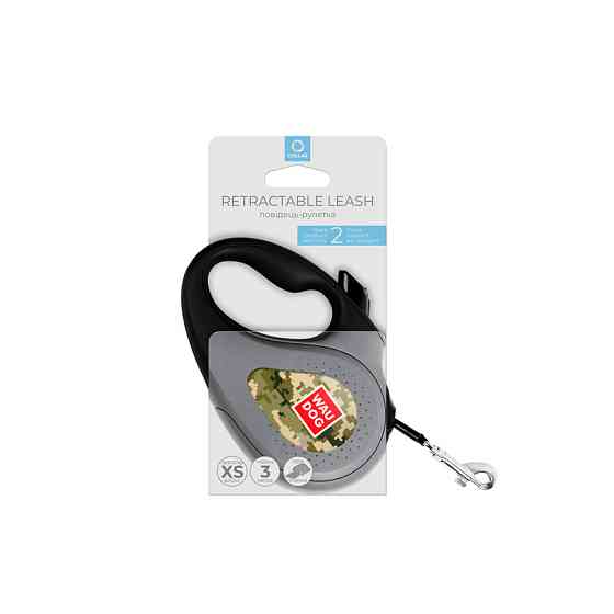Повідець-рулетка для собак WAUDOG R-leash, малюнок "Мілітарі", XS, до 12 кг, 3 м, світловідбивна стрічка Вінниця