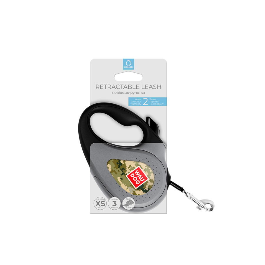 Повідець-рулетка для собак WAUDOG R-leash, малюнок "Мілітарі", XS, до 12 кг, 3 м, світловідбивна стрічка Вінниця - фото 2