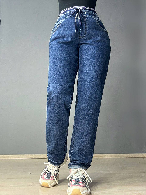 Джинсы женские LDM 0250 МОМ бананы резинка на поясе батал большие размеры синие, синий, З4, 34, 97 см, 125 см Киев - изображение 15