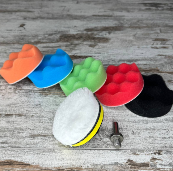 Набір полірувальних насадок 6шт та диск 7.5см для шліфування авто дрилем Київ