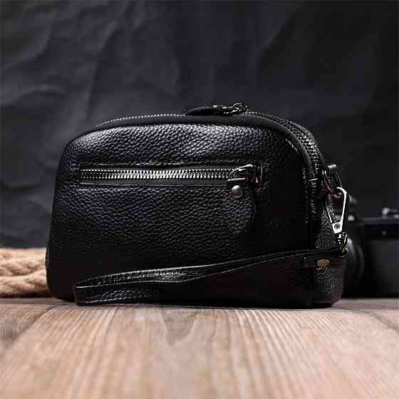 Жіноча сумка прошита ромбами на лицьовій стороні з натуральної шкіри Vintage 22807 Чорний Київ