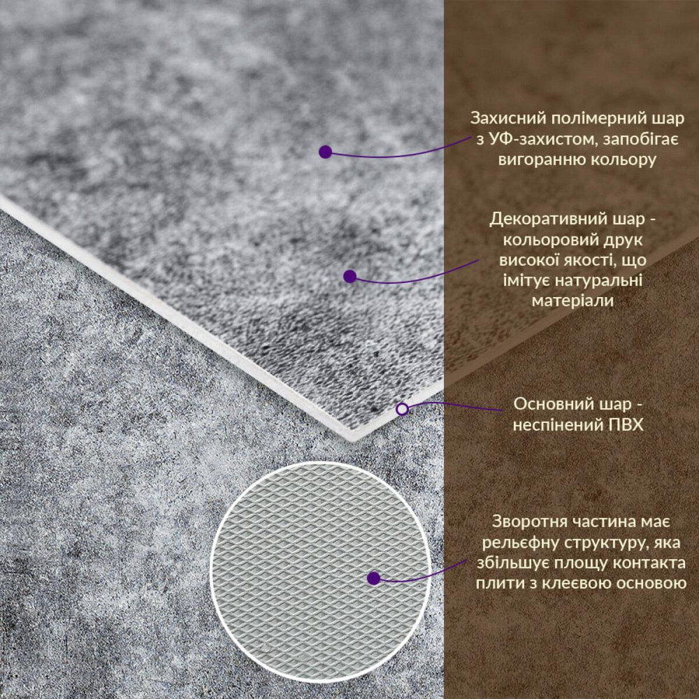 Декоративна ПВХ плита 600х600х3мм Попелястий мармур (S) SW-00001626 Київ - фото 2