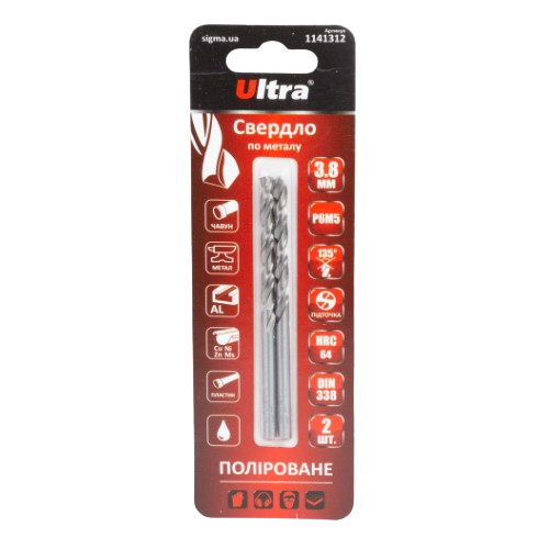 Свердло по металу d3,8мм P6M5 поліроване Ultra Житомир - фото 5