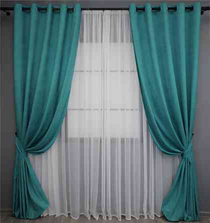 Комплект штор на люверсах VR-Textil Микровелюр Petek № 1492ш Бирюзовый 150х270 см 2 шт (37-0167) Киев