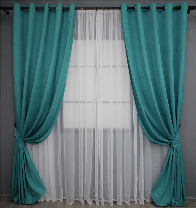 Комплект штор на люверсах VR-Textil Микровелюр Petek № 1492ш Бирюзовый 150х270 см 2 шт (37-0167) Киев - изображение 2