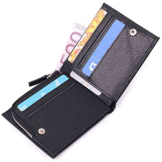 Гаманець середнього розміру з оригінальною монетницею ST Leather 22458 Чорний Київ