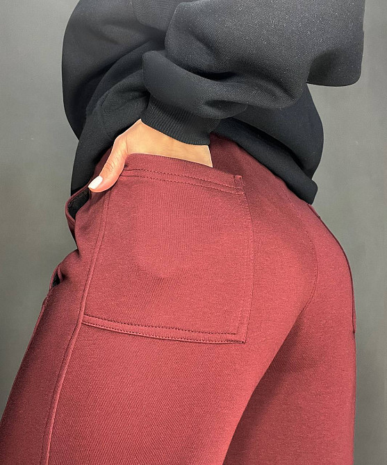 Штаны женские A-N 25061 спортивные широкие Baggy с карманами и шнурком трикотажные бордовые, бордовый, L Киев - изображение 3