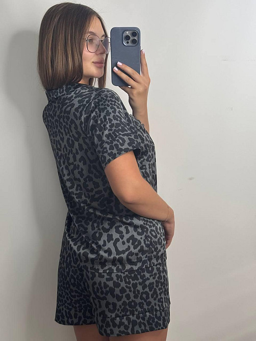 Пижама женская из сатина с шортами и рубашкой Графит M-L Харьков - изображение 5