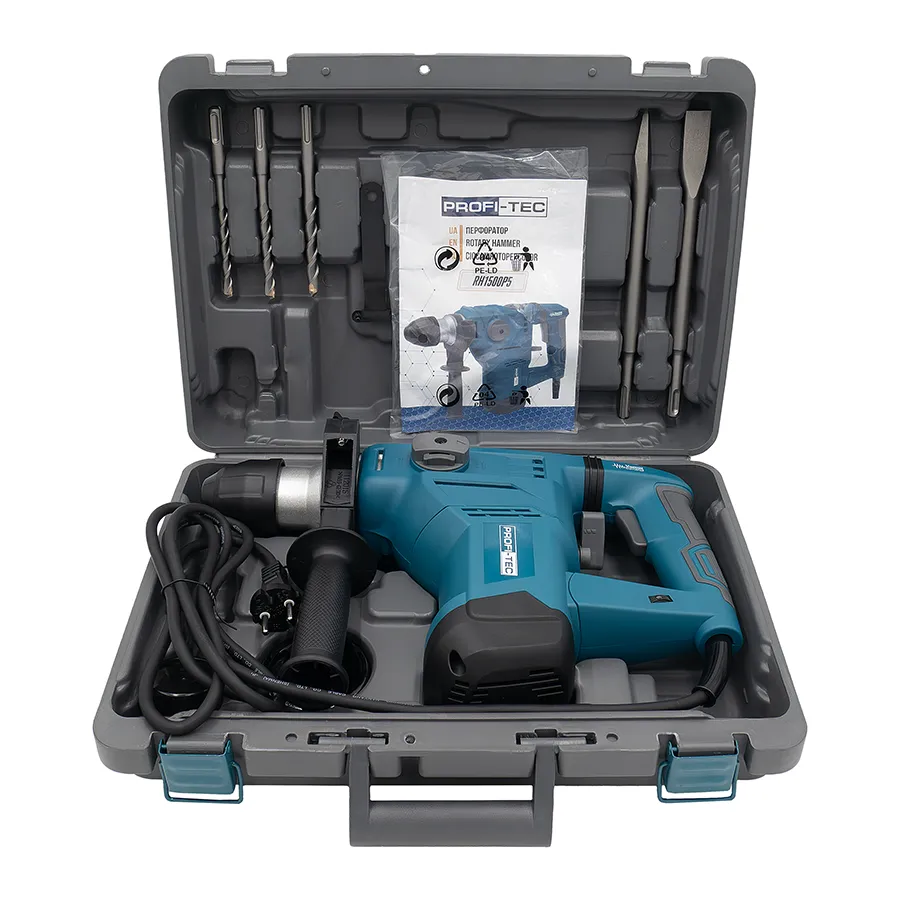 Потужний ударний перфоратор PROFI-TEC RH1500P5 : 1500 Вт, 5 Дж, набір бурів (007084) Київ - фото 10