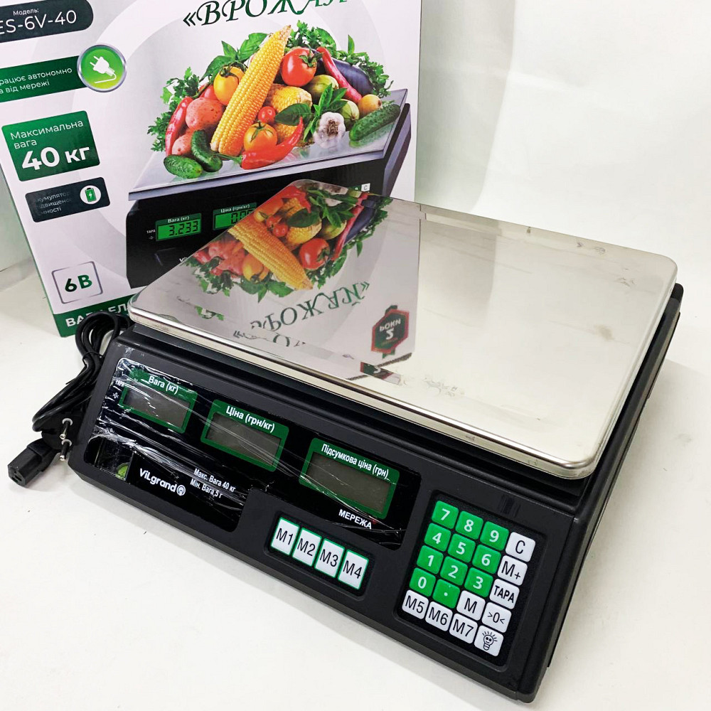 Ваги торгові цифрові ViLgrand VES-6V-40 40 кг, Ваги електронні 50 кг торгові для магазину ER-42 Львів - фото 8