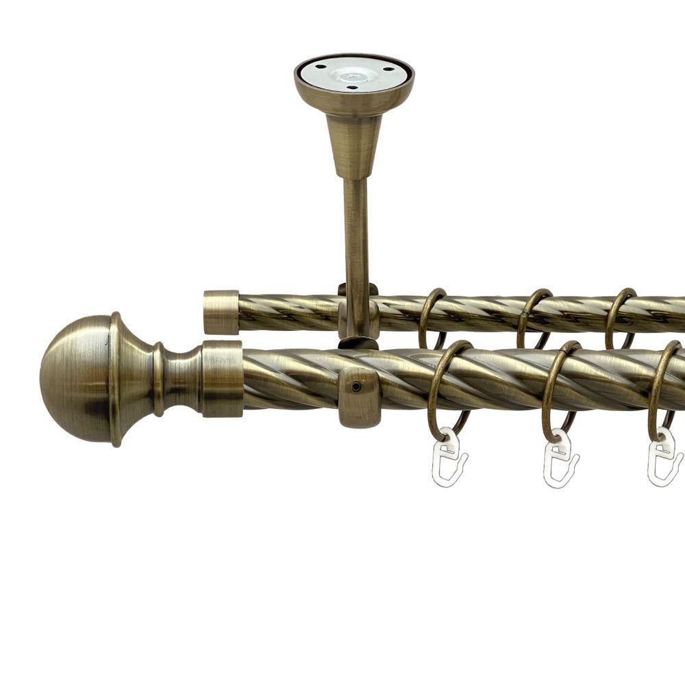 Карниз Orvit Бостон металевий дворядний відкритий до стелі скручена труба кільце металеве Антик 25\16 мм 200 Львов - изображение 1