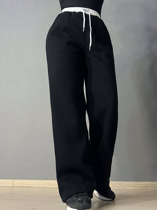 Штани жіночі A-N 2771 на резинці шірокі утеплені на флісі чорні, чорний, M Київ - фото 19