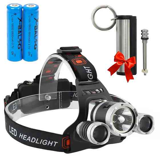 Налобний LED ліхтар RJ-3000 T6+2XPE+ Подарунок Вічний сірник Make Fire / Потужний акумуляторний ліхтарик на голову Київ