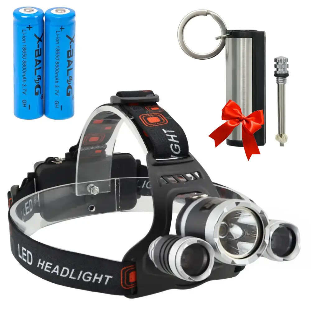 Налобний LED ліхтар RJ-3000 T6+2XPE+ Подарунок Вічний сірник Make Fire / Потужний акумуляторний ліхтарик на голову Київ - фото 1