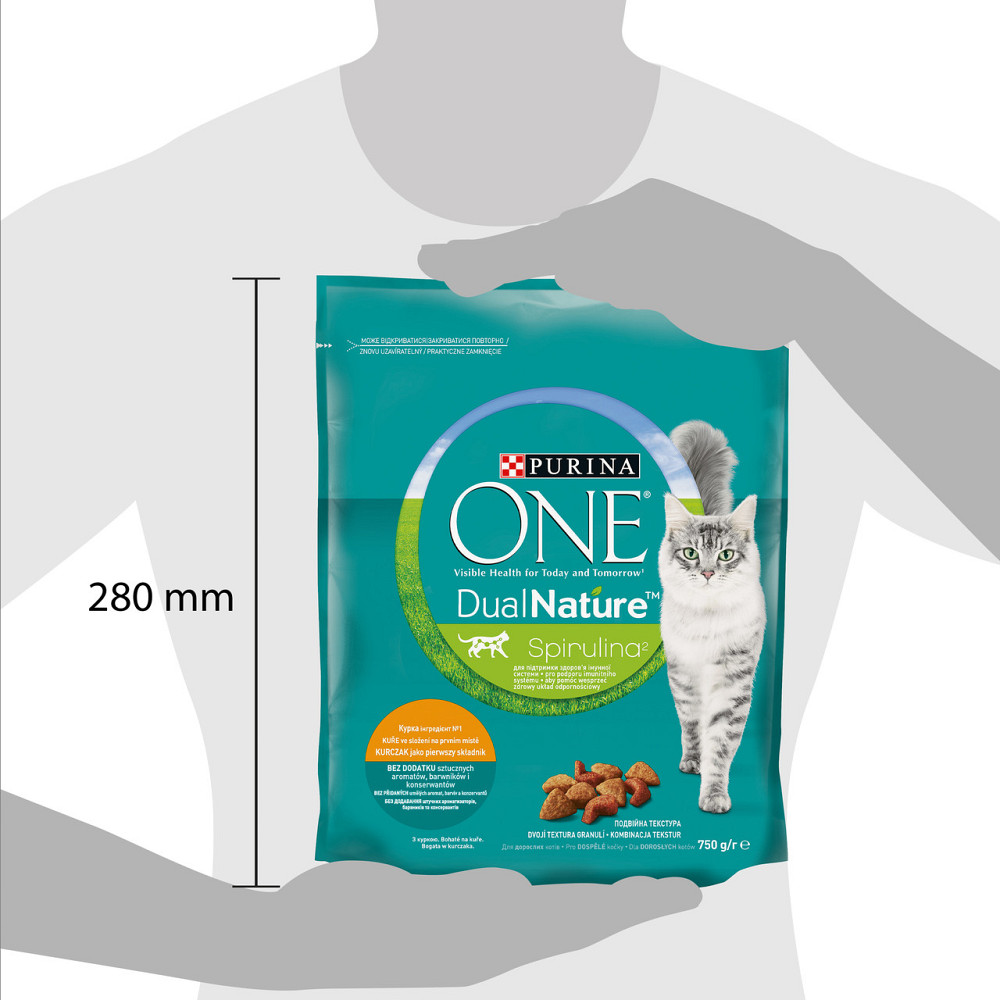 Сухий корм PURINA ONE Adult Dual Nature Spirulina для дорослих котів, з куркою, 750 г Київ - фото 2