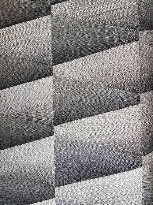 Шпалери вінілові на флізелін Rasch Composition 0,53х10 геометрія смуги фігури чорні сірі металік 3д Київ - фото 2