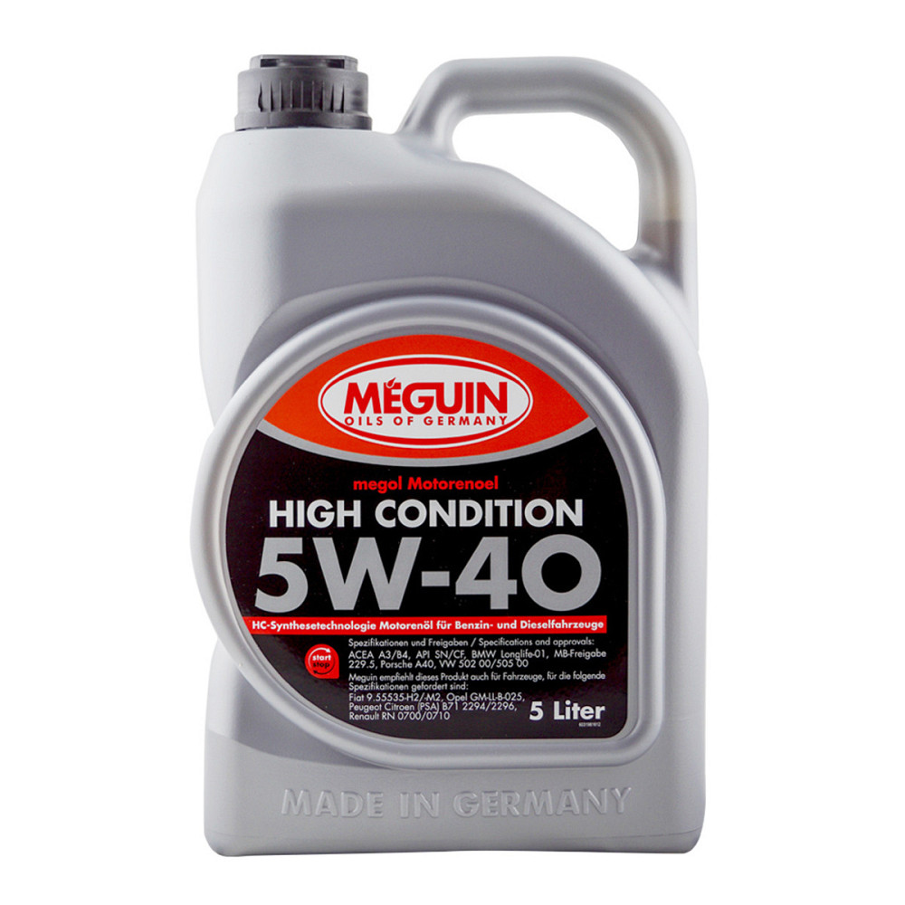 Моторное масло MEGUIN HIGH CONDITION SAE 5W-40 5 л — синтетическое, ACEA A3/B4, API SP, BMW Longlife-01, MB 229.5, Porsche A40, VW Ковель - изображение 1