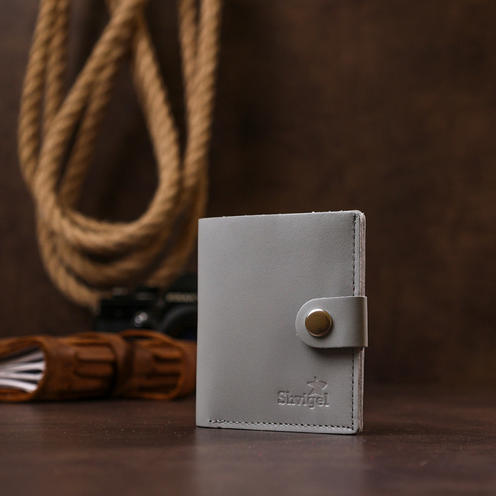 Практичне портмоне із натуральної шкіри Shvigel 16514 Сірий Київ - фото 8