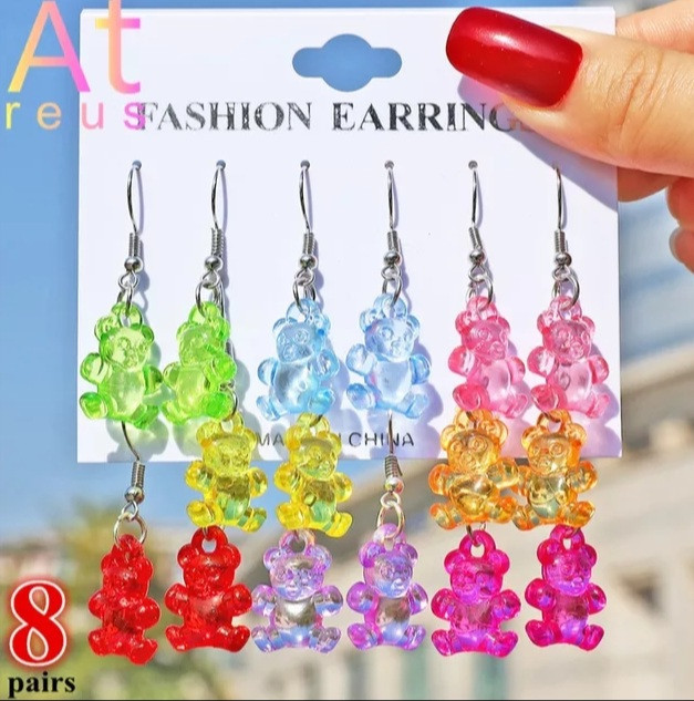 Детские серьги мишки, в наборе 8 пар - размер мишки 1,5*1см, смола Киев - изображение 2