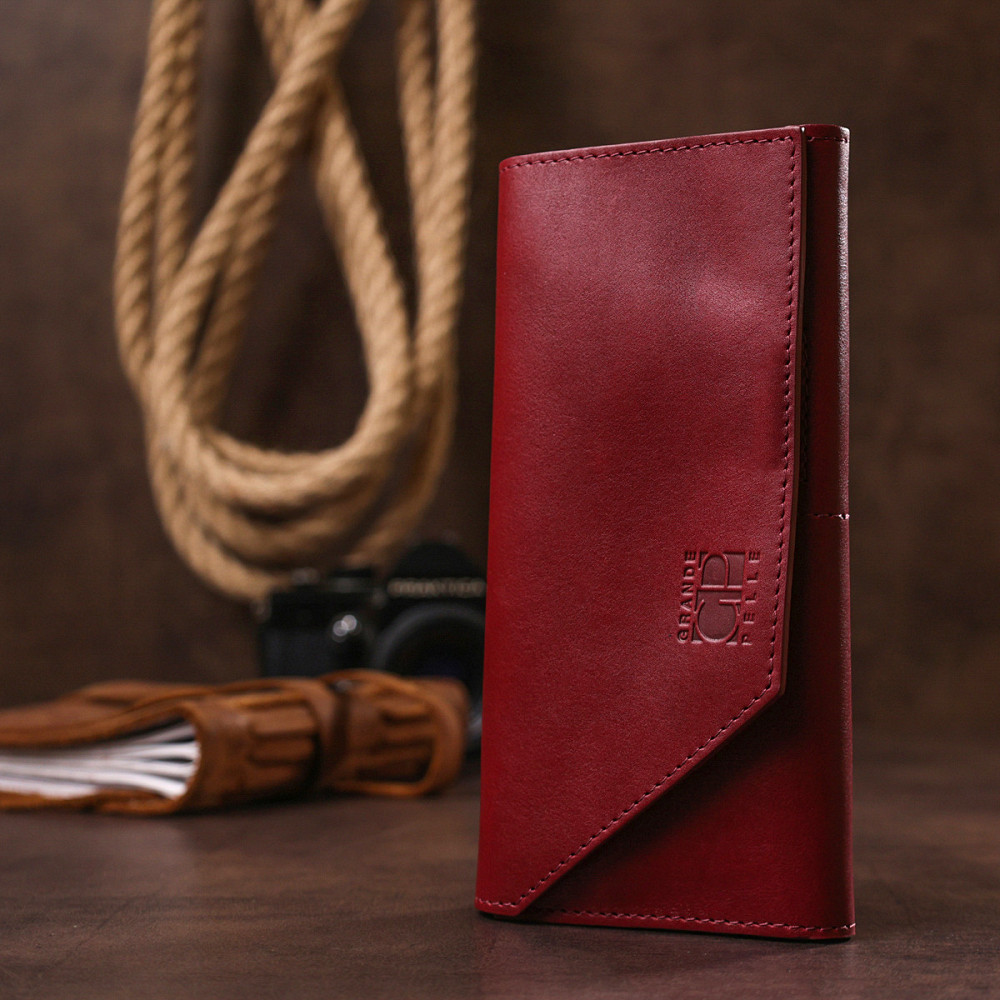 Чудовий шкіряний жіночий гаманець Grande Pelle 11576 Бордовий Київ - фото 8