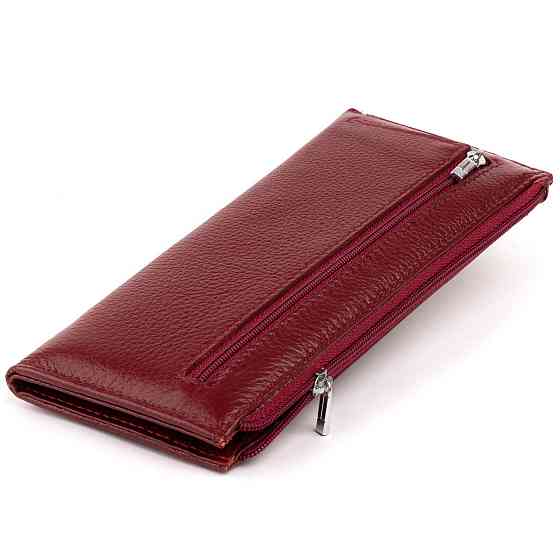 Горизонтальний тонкий гаманець зі шкіри жіночий ST Leather 19326 Бордовий Київ