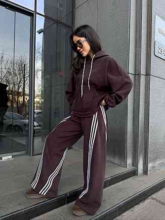 Женский теплый костюм двойка с лампасами из турецкого флиса Шоколад, 42/44 Одесса