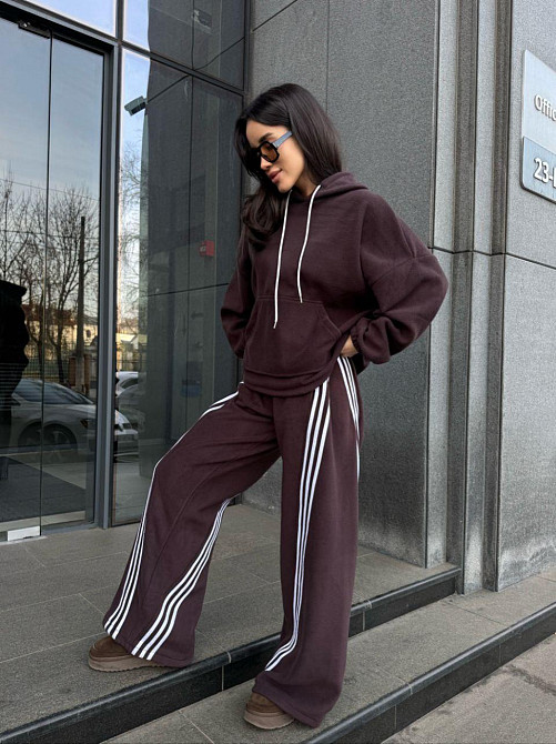 Женский теплый костюм двойка с лампасами из турецкого флиса Шоколад, 42/44 Одесса - изображение 6