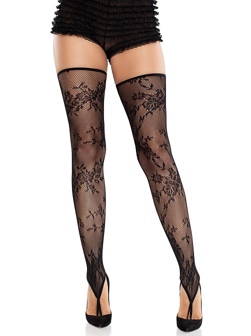 Чулки Leg Avenue Floral Net Toe Loop Footless Thigh Highs One Size Sex Aura Киев - изображение 1
